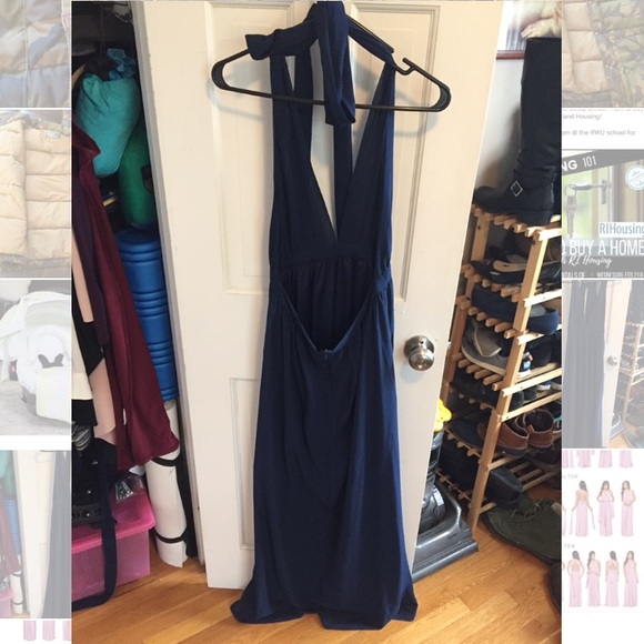 NWOT Gorgeous Chiffon Deep V Neck Navy Maxi Dress - Picture 5 of 8